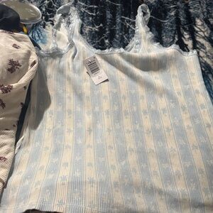 Torrid Blue and Cream Camisole with Lace Trim